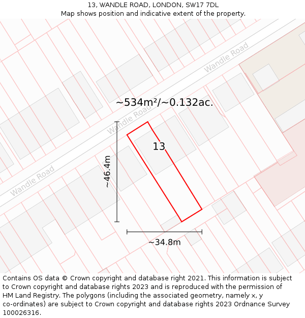 13, WANDLE ROAD, LONDON, SW17 7DL: Plot and title map
