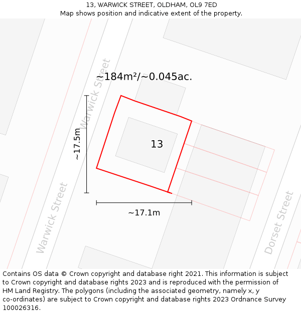 13, WARWICK STREET, OLDHAM, OL9 7ED: Plot and title map