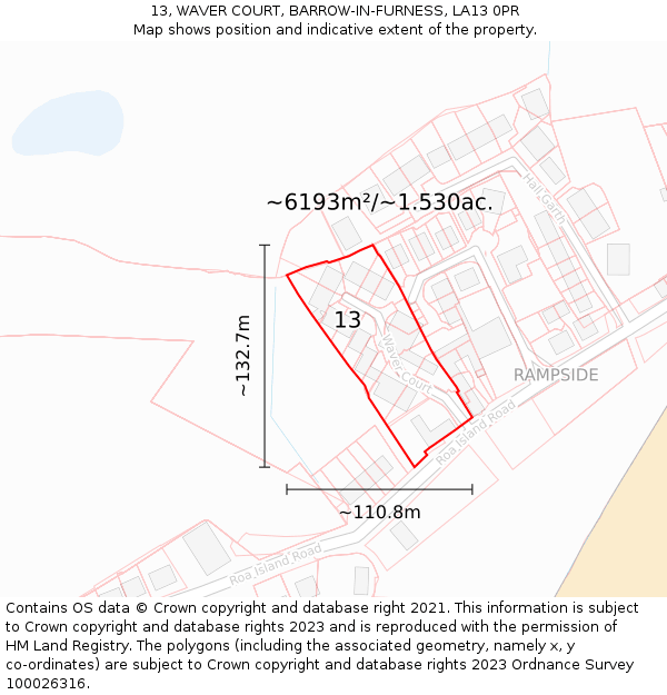 13, WAVER COURT, BARROW-IN-FURNESS, LA13 0PR: Plot and title map