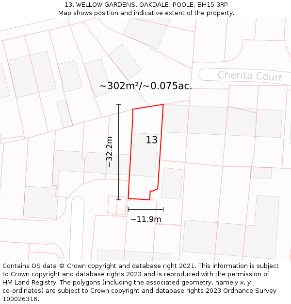 13, WELLOW GARDENS, OAKDALE, POOLE, BH15 3RP: Plot and title map