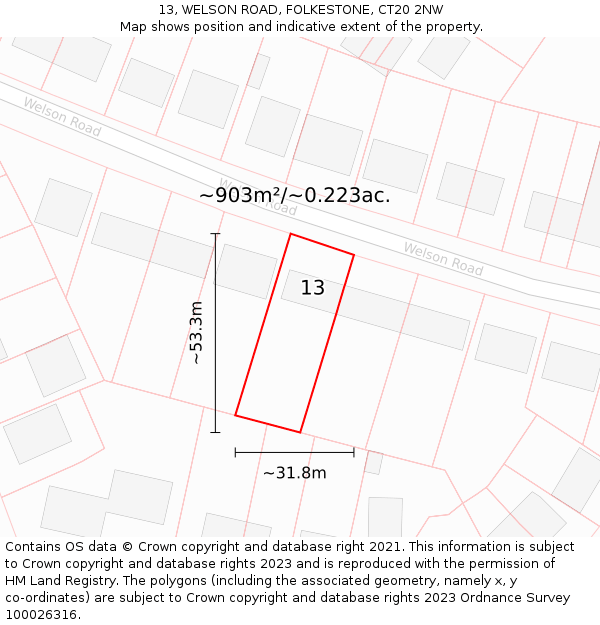 13, WELSON ROAD, FOLKESTONE, CT20 2NW: Plot and title map