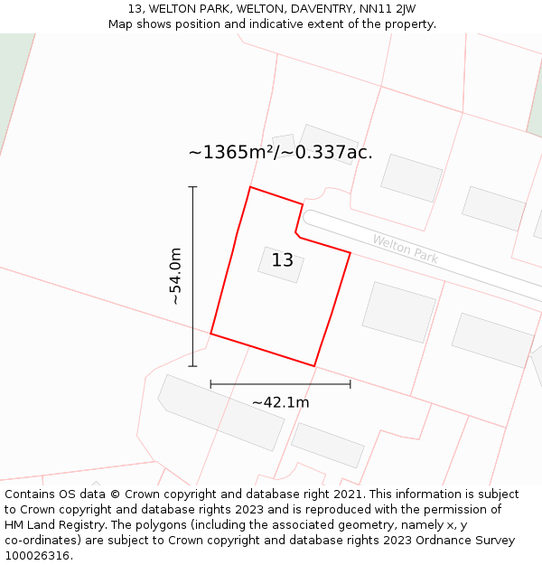 13, WELTON PARK, WELTON, DAVENTRY, NN11 2JW: Plot and title map