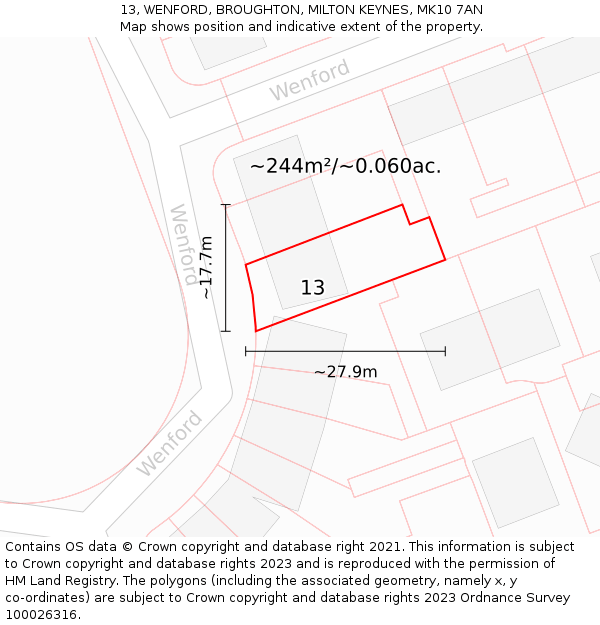 13, WENFORD, BROUGHTON, MILTON KEYNES, MK10 7AN: Plot and title map