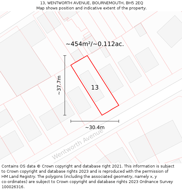 13, WENTWORTH AVENUE, BOURNEMOUTH, BH5 2EQ: Plot and title map