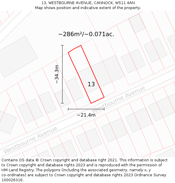 13, WESTBOURNE AVENUE, CANNOCK, WS11 4AN: Plot and title map