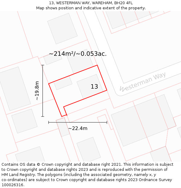 13, WESTERMAN WAY, WAREHAM, BH20 4FL: Plot and title map