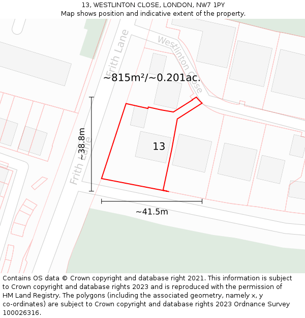 13, WESTLINTON CLOSE, LONDON, NW7 1PY: Plot and title map