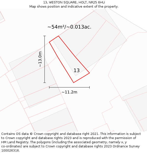 13, WESTON SQUARE, HOLT, NR25 6HU: Plot and title map