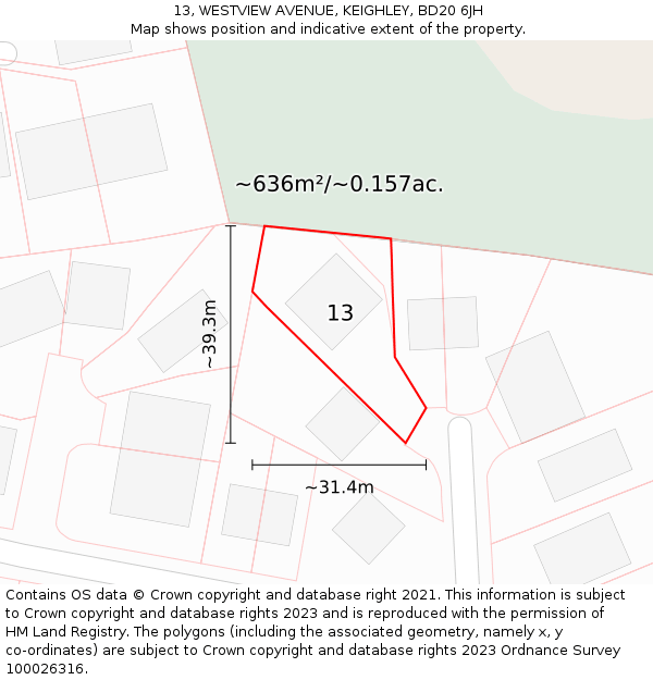 13, WESTVIEW AVENUE, KEIGHLEY, BD20 6JH: Plot and title map