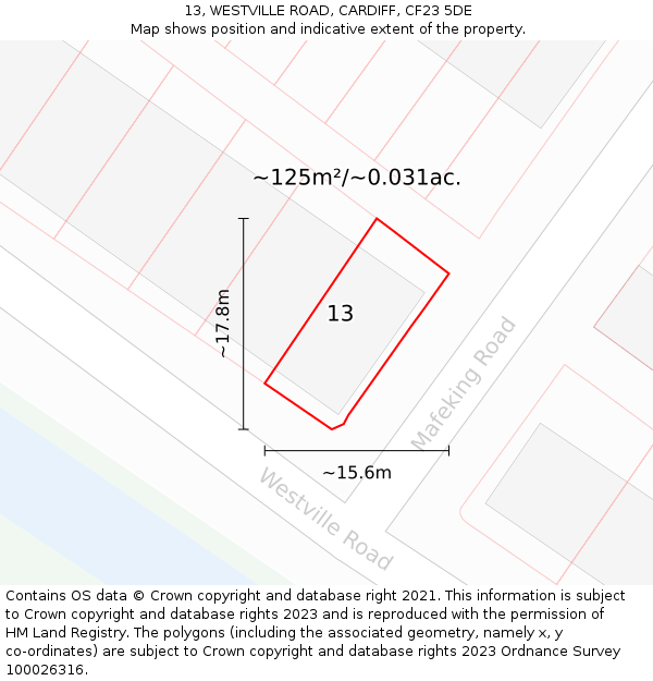 13, WESTVILLE ROAD, CARDIFF, CF23 5DE: Plot and title map