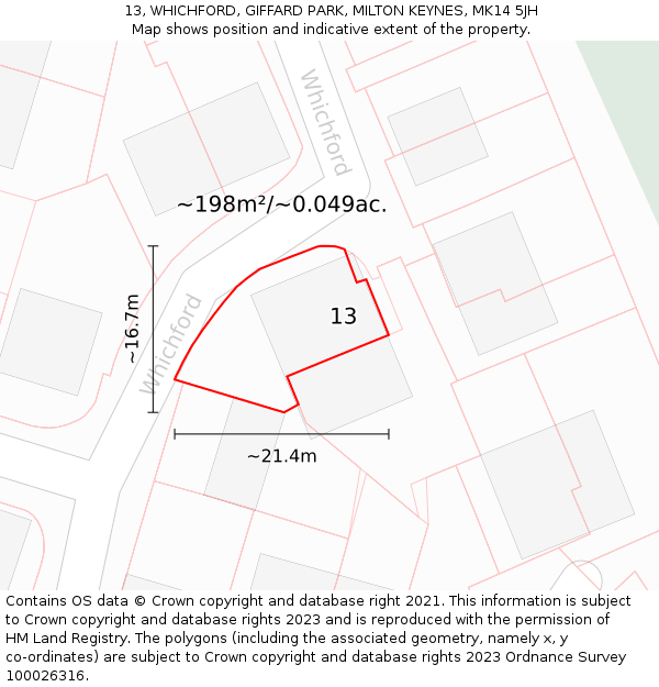 13, WHICHFORD, GIFFARD PARK, MILTON KEYNES, MK14 5JH: Plot and title map