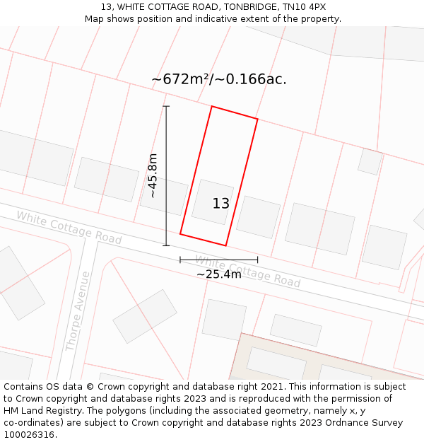 13, WHITE COTTAGE ROAD, TONBRIDGE, TN10 4PX: Plot and title map