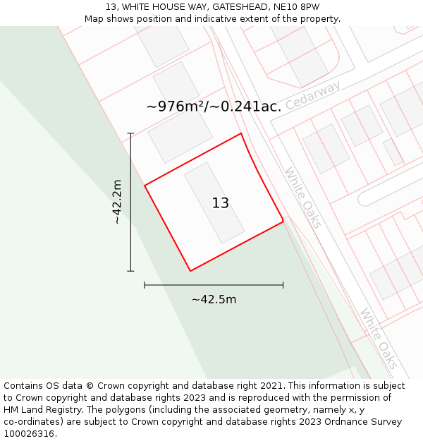 13, WHITE HOUSE WAY, GATESHEAD, NE10 8PW: Plot and title map