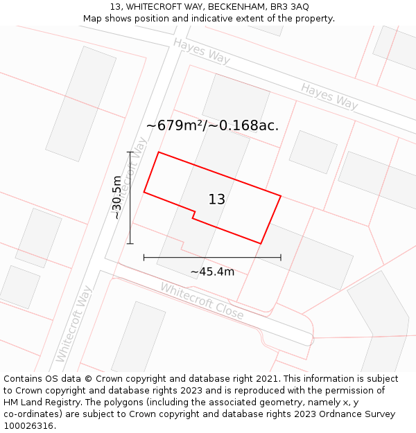 13, WHITECROFT WAY, BECKENHAM, BR3 3AQ: Plot and title map