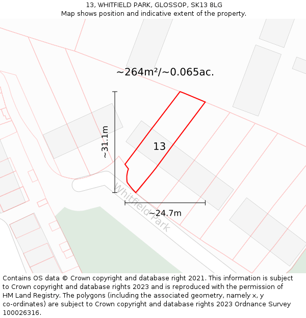 13, WHITFIELD PARK, GLOSSOP, SK13 8LG: Plot and title map