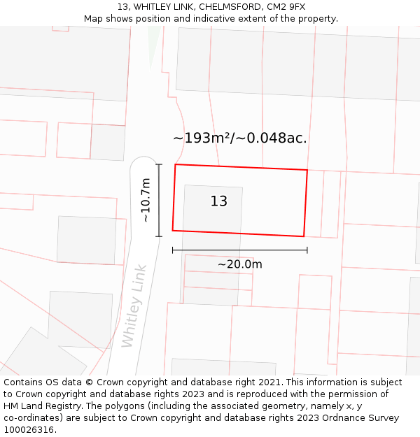 13, WHITLEY LINK, CHELMSFORD, CM2 9FX: Plot and title map