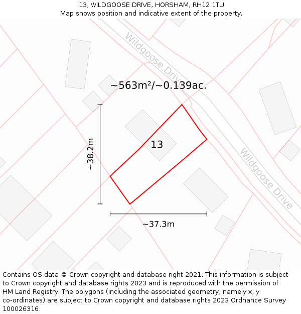 13, WILDGOOSE DRIVE, HORSHAM, RH12 1TU: Plot and title map
