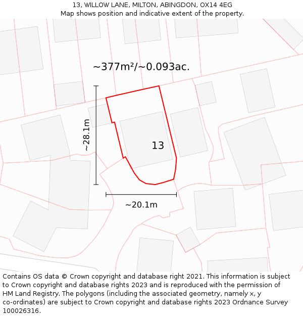 13, WILLOW LANE, MILTON, ABINGDON, OX14 4EG: Plot and title map