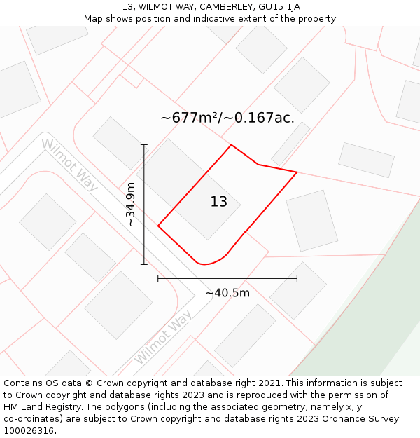 13, WILMOT WAY, CAMBERLEY, GU15 1JA: Plot and title map