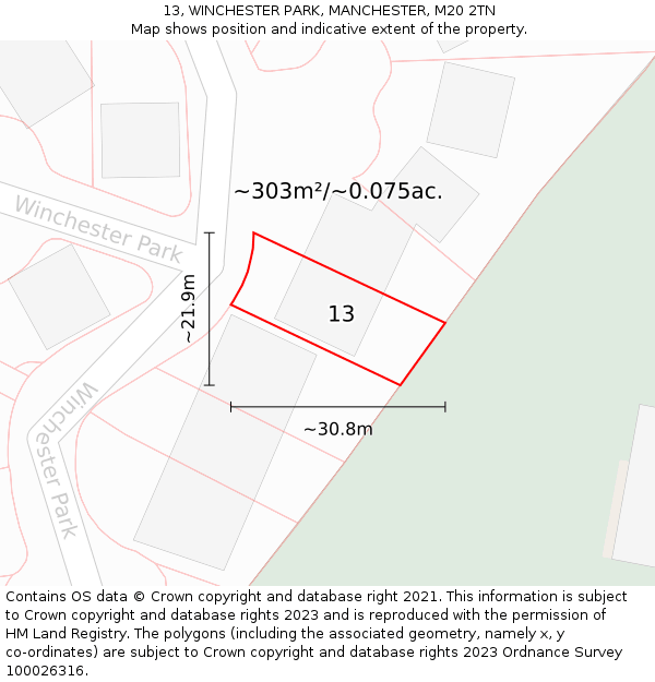 13, WINCHESTER PARK, MANCHESTER, M20 2TN: Plot and title map