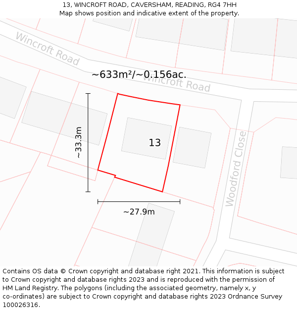 13, WINCROFT ROAD, CAVERSHAM, READING, RG4 7HH: Plot and title map