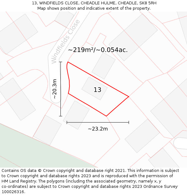 13, WINDFIELDS CLOSE, CHEADLE HULME, CHEADLE, SK8 5RH: Plot and title map