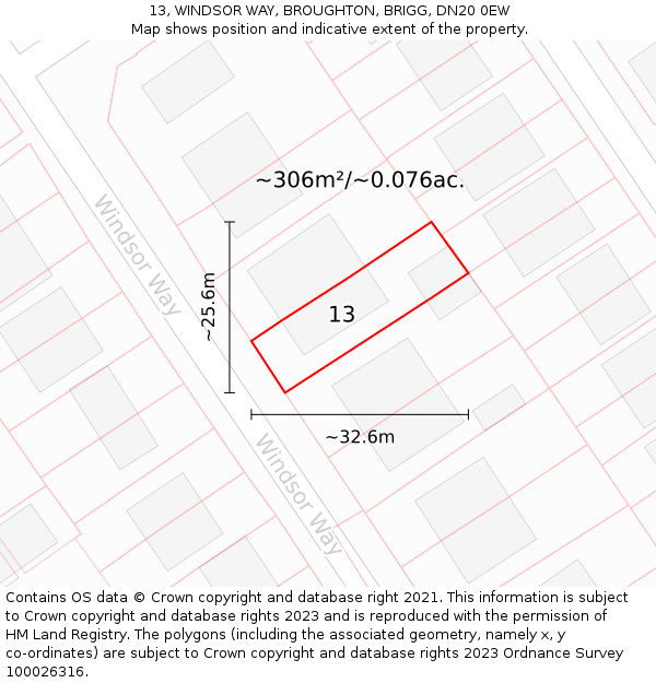 13, WINDSOR WAY, BROUGHTON, BRIGG, DN20 0EW: Plot and title map