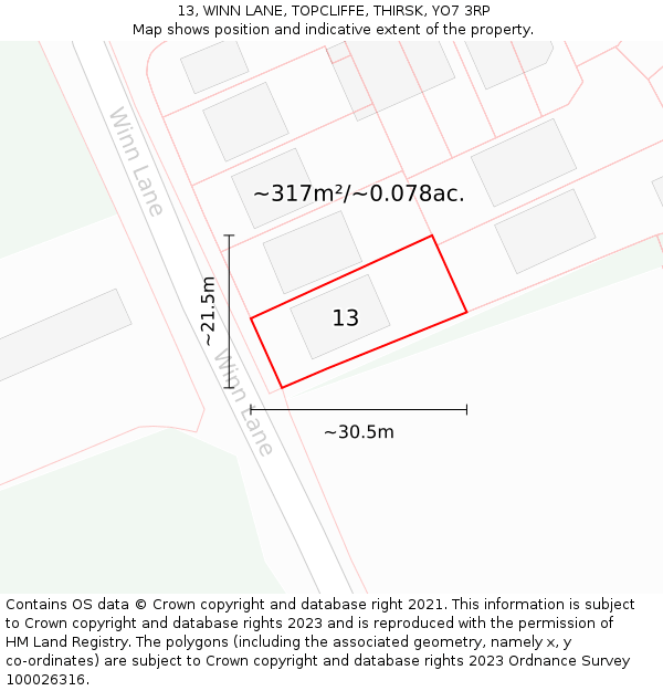 13, WINN LANE, TOPCLIFFE, THIRSK, YO7 3RP: Plot and title map