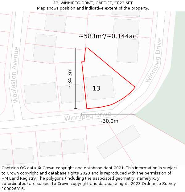 13, WINNIPEG DRIVE, CARDIFF, CF23 6ET: Plot and title map