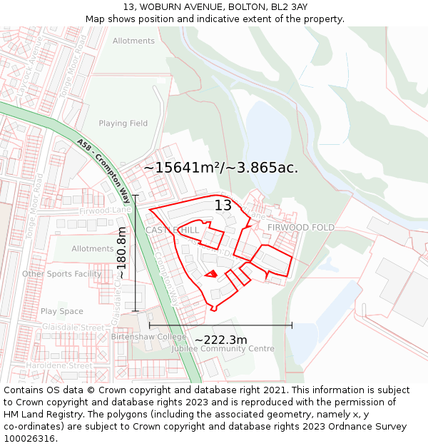 13, WOBURN AVENUE, BOLTON, BL2 3AY: Plot and title map