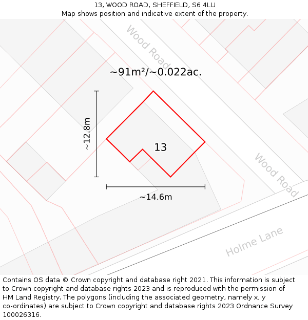 13, WOOD ROAD, SHEFFIELD, S6 4LU: Plot and title map