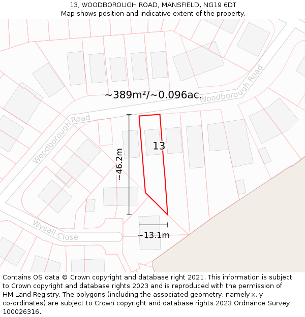 13, WOODBOROUGH ROAD, MANSFIELD, NG19 6DT: Plot and title map