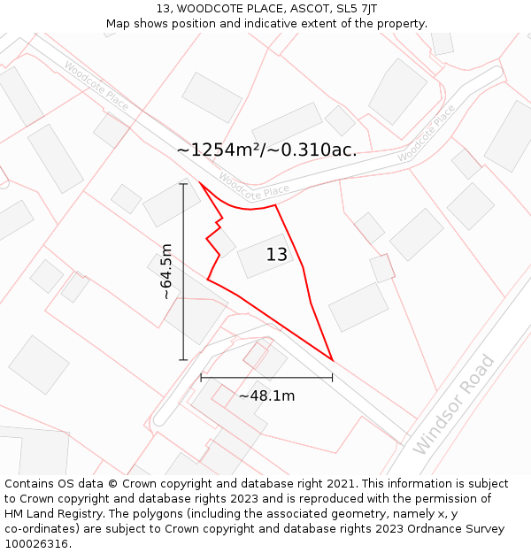 13, WOODCOTE PLACE, ASCOT, SL5 7JT: Plot and title map