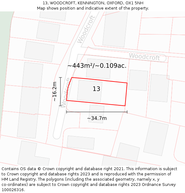 13, WOODCROFT, KENNINGTON, OXFORD, OX1 5NH: Plot and title map