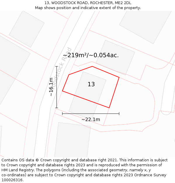 13, WOODSTOCK ROAD, ROCHESTER, ME2 2DL: Plot and title map