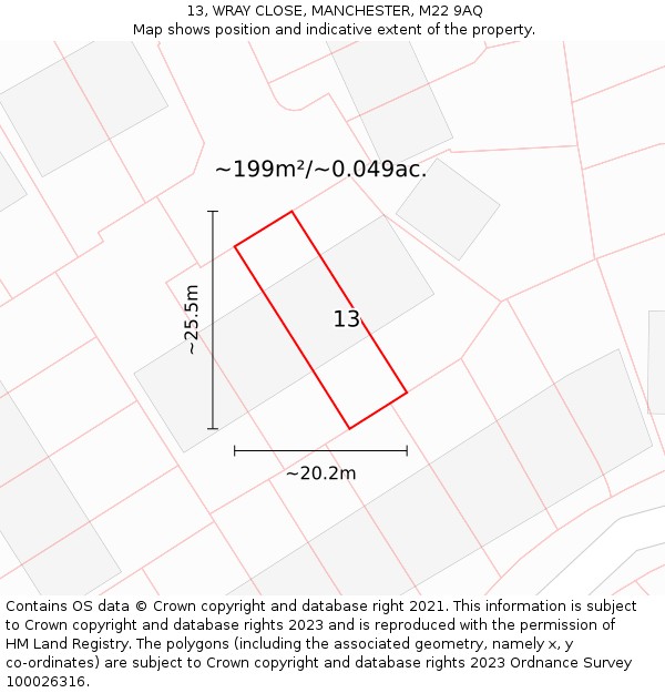 13, WRAY CLOSE, MANCHESTER, M22 9AQ: Plot and title map