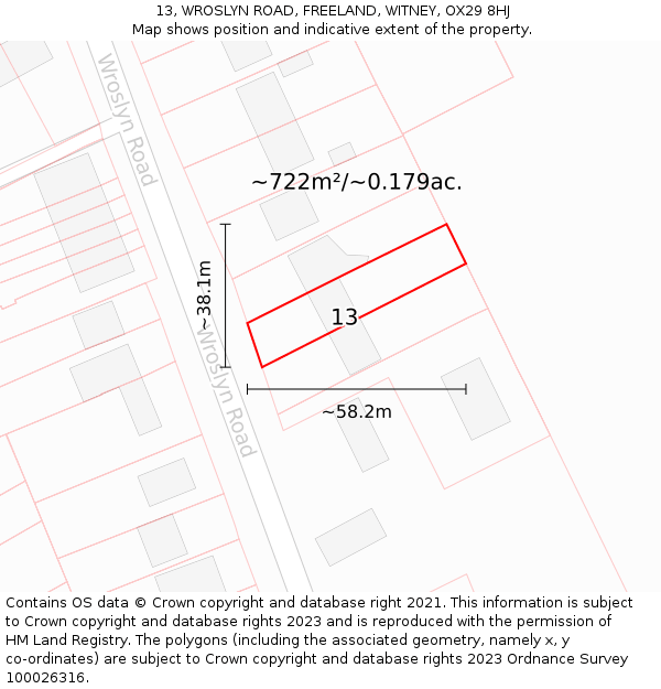 13, WROSLYN ROAD, FREELAND, WITNEY, OX29 8HJ: Plot and title map