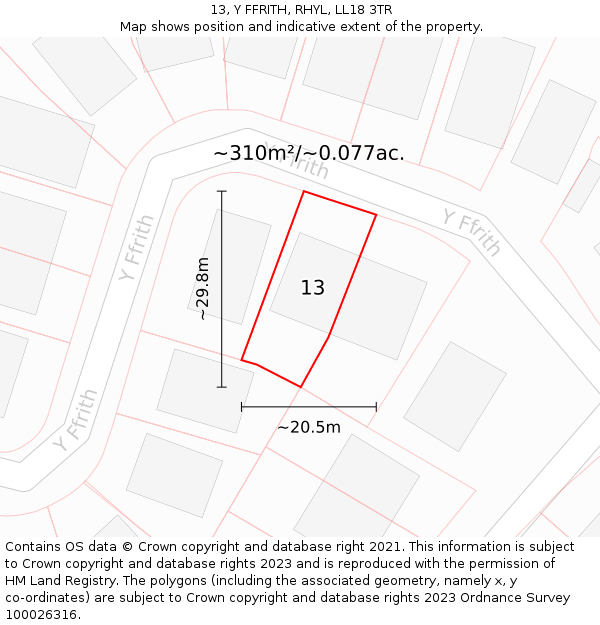 13, Y FFRITH, RHYL, LL18 3TR: Plot and title map