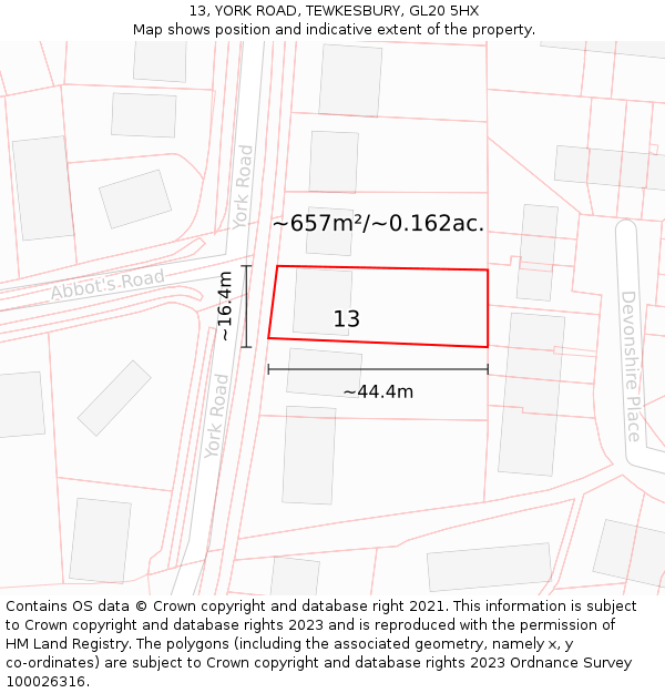 13, YORK ROAD, TEWKESBURY, GL20 5HX: Plot and title map