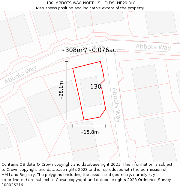 130, ABBOTS WAY, NORTH SHIELDS, NE29 8LY: Plot and title map