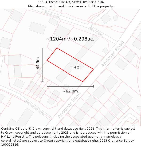 130, ANDOVER ROAD, NEWBURY, RG14 6NA: Plot and title map
