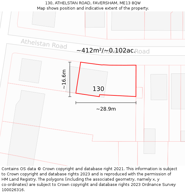 130, ATHELSTAN ROAD, FAVERSHAM, ME13 8QW: Plot and title map