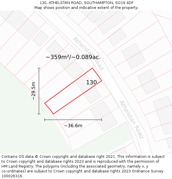 130, ATHELSTAN ROAD, SOUTHAMPTON, SO19 4DF: Plot and title map