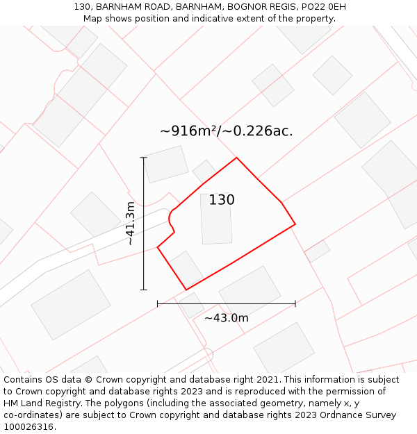 130, BARNHAM ROAD, BARNHAM, BOGNOR REGIS, PO22 0EH: Plot and title map