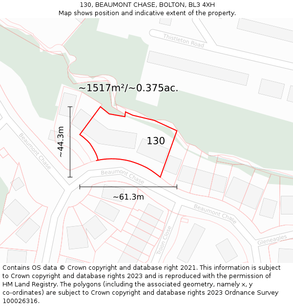 130, BEAUMONT CHASE, BOLTON, BL3 4XH: Plot and title map