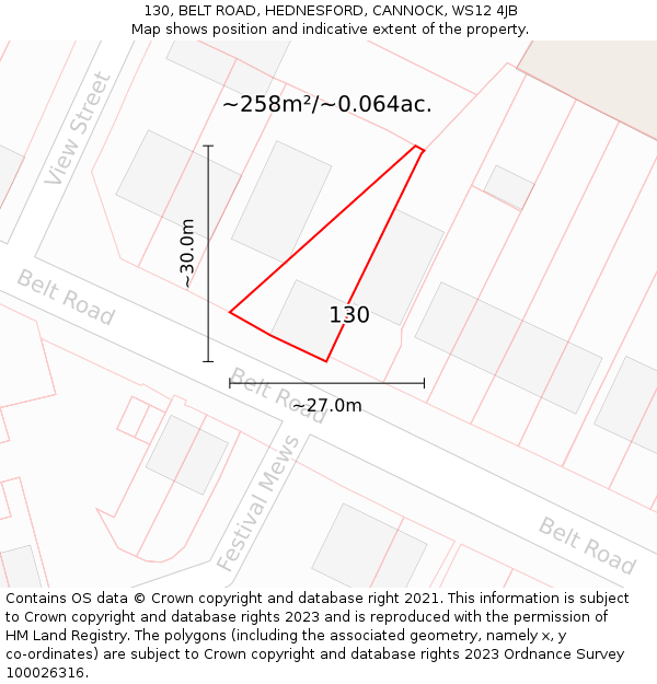 130, BELT ROAD, HEDNESFORD, CANNOCK, WS12 4JB: Plot and title map