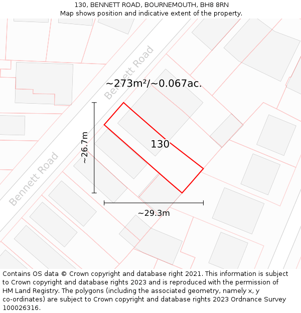 130, BENNETT ROAD, BOURNEMOUTH, BH8 8RN: Plot and title map