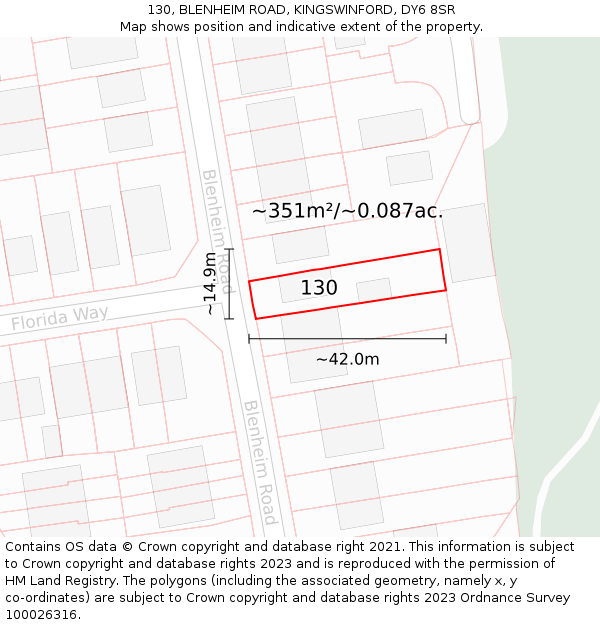 130, BLENHEIM ROAD, KINGSWINFORD, DY6 8SR: Plot and title map
