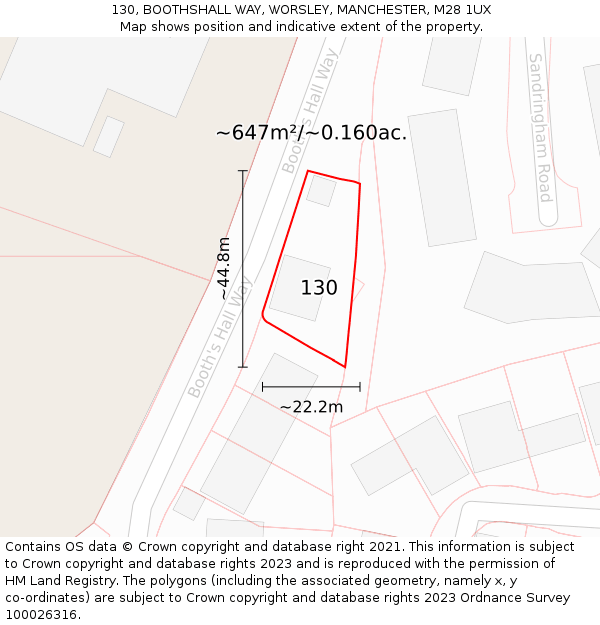 130, BOOTHSHALL WAY, WORSLEY, MANCHESTER, M28 1UX: Plot and title map