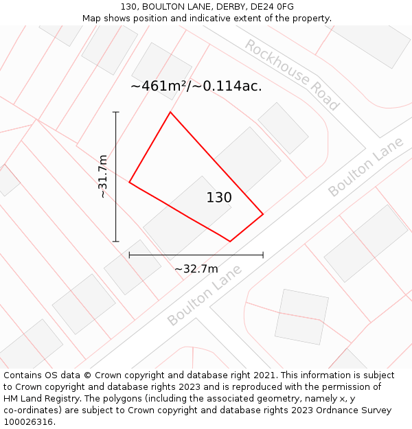 130, BOULTON LANE, DERBY, DE24 0FG: Plot and title map